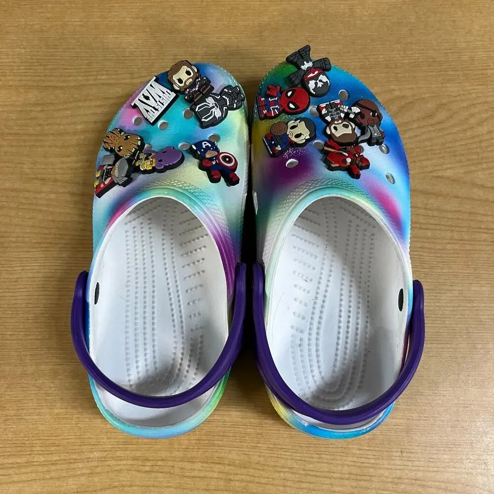 Joybee Crocs Rainbow Water Shoes Junior Size 3 (J3) Marvel charms
